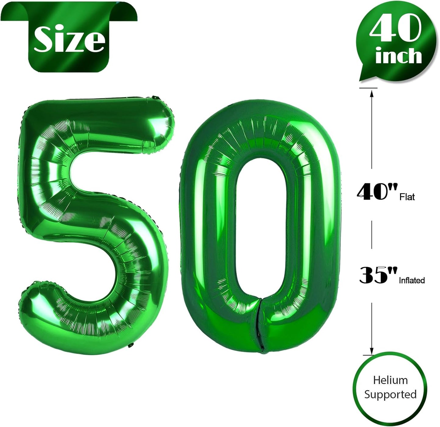 Green Number 50 Balloon 40 inch, 50th Green Birthday Decorations, 50 Year Old Women Men Party Supplies, St. Patrick's Day Games Theme Birthday Deco