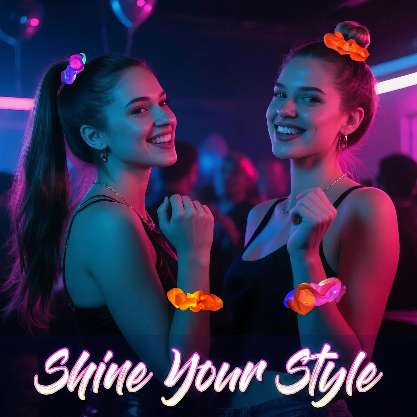 6 Pcs LED Scrunchies for Women, Colorful Satin Scrunchy, Light Up Scrunchies for Girls, 3 Light Modes, Glow in the Dark Hair Accessories