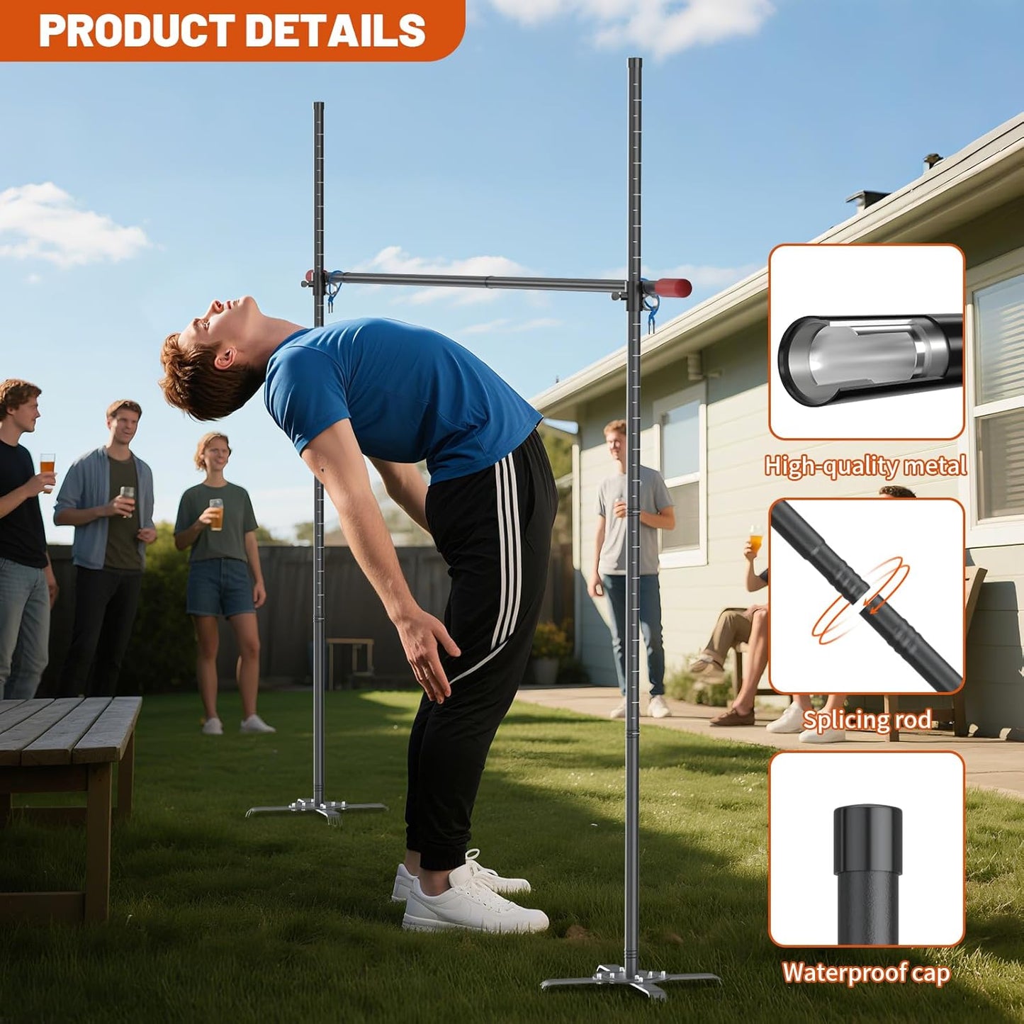 Limbo Game for Adults, Metal Limbo Stick Set Simple Setup Anti-Drop Limbo Pole for Outdoor Backyard Luau Carnival Party