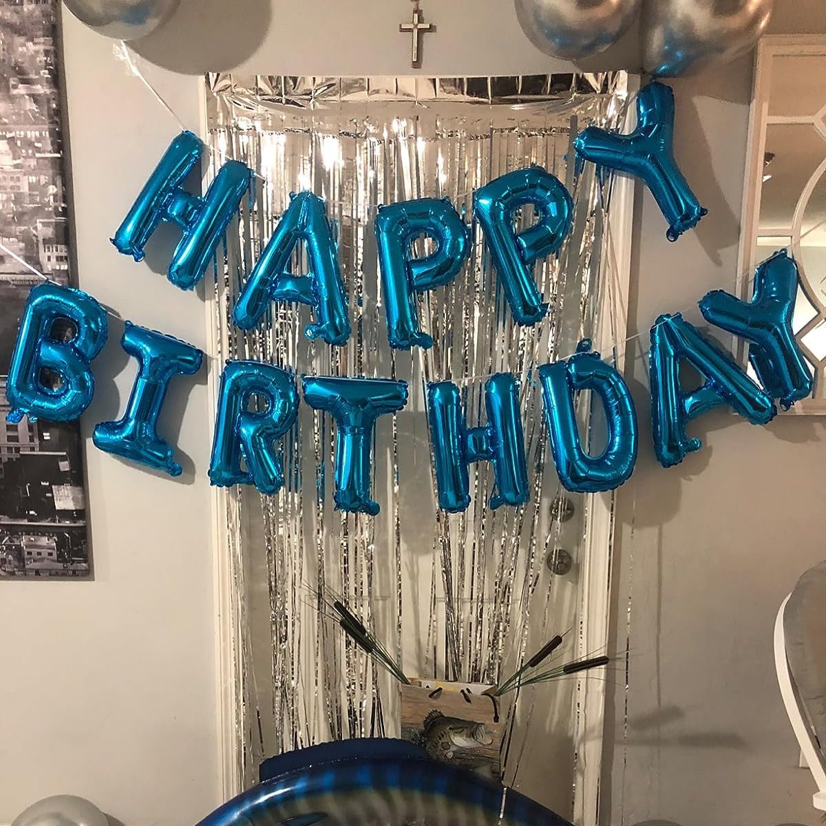 Blue Happy Birthday Balloon Banner, 16 Inch Foil Mylar Happy Birthday Balloons Letters, Reusable Happy Birthday Sign, Blue Birthday Decorations for Women, Men, Boys and Girls