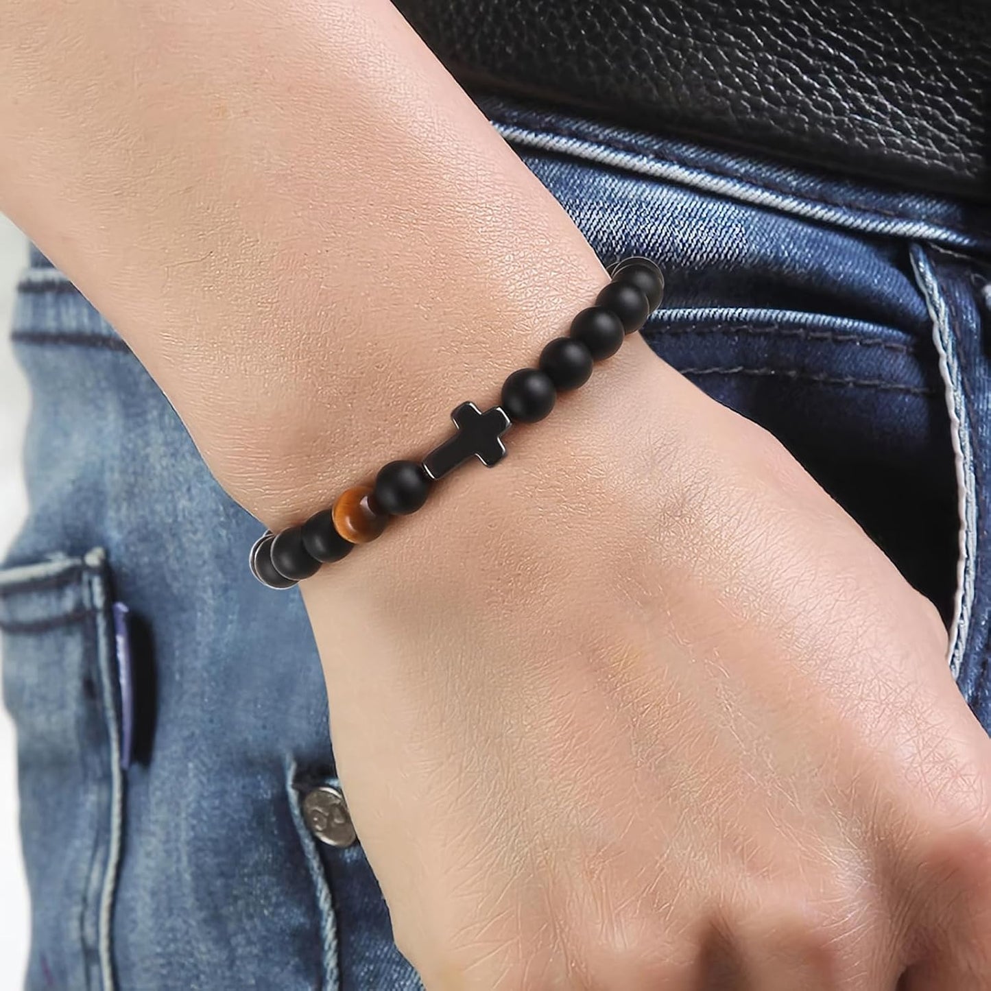 Mens Bracelet with Love Card Inspirational Jewelry Gifts for Man Christian Religious Baptism Valentines Day Graduation Retirement Christmas Beaded Bracelets Gifts