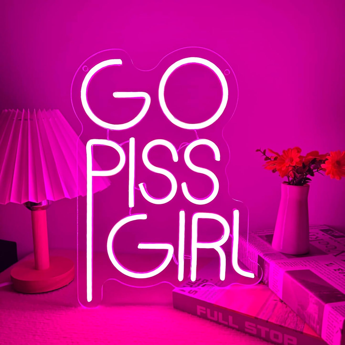 GO PISS GIRL Neon Sign Funny Dimmable LED Light Up Sign Pink Aesthetic Pop Culture Wall Decor for Dorm Room, College Apartment, Bathroom, Party, Birthday Gift, USB Powered(14.5 * 10.6in)