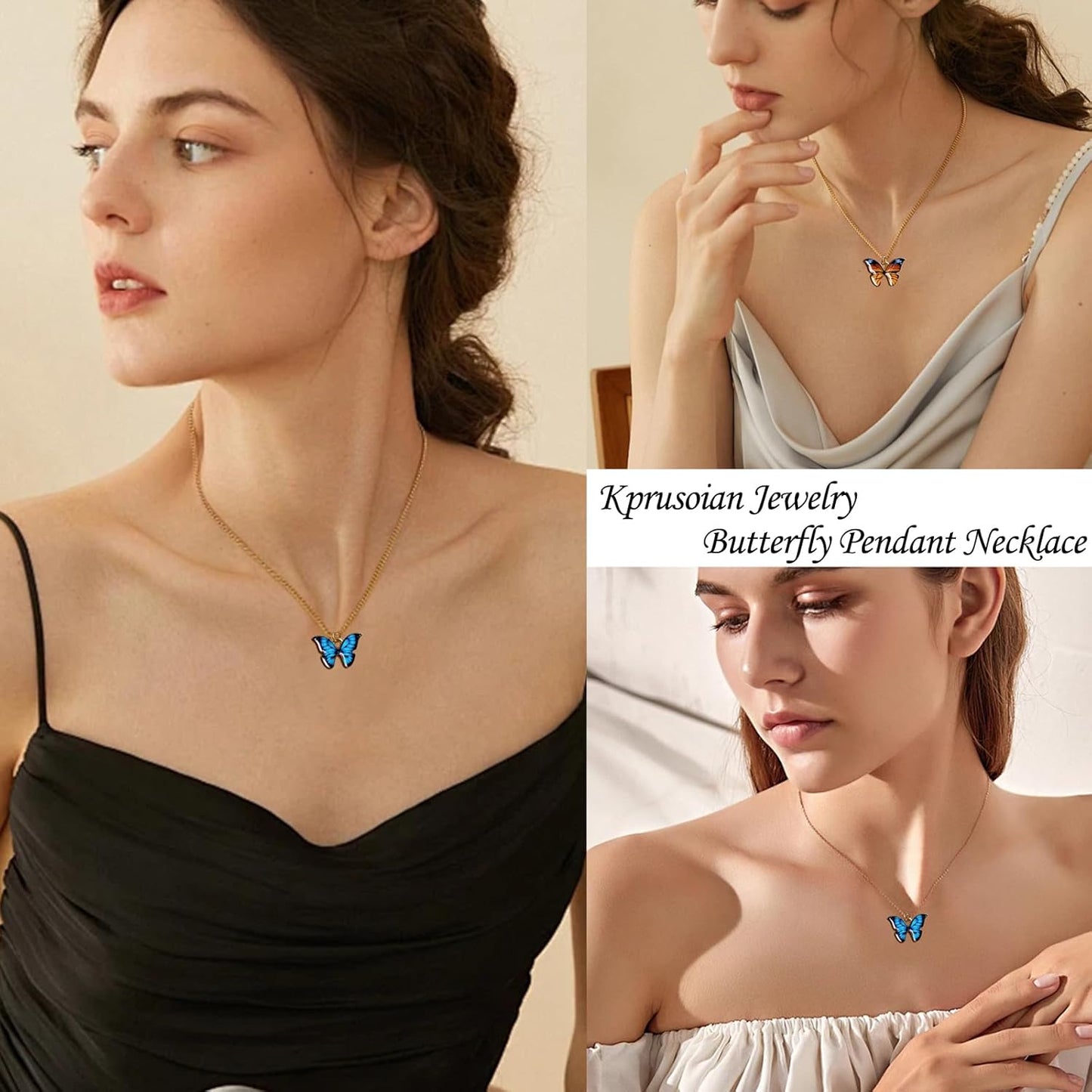 9Pcs Bohemian Butterfly Pendant Necklace Set,Dainty Adjustable Acrylic Colorful Insect Chain Necklace Minimalist Choker Necklace for Women Lover Jewelry