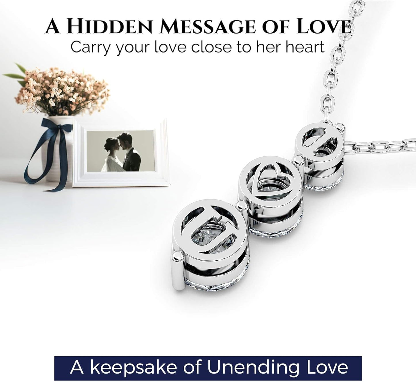 Moissanite Necklace for Women Three-Stone Trilogy Pendant I Love You Sterling Silver Lab Created Gem Jewelry for Her Gift for Wedding Anniversary Birthday to My Wife Daughter Girlfriend Mom