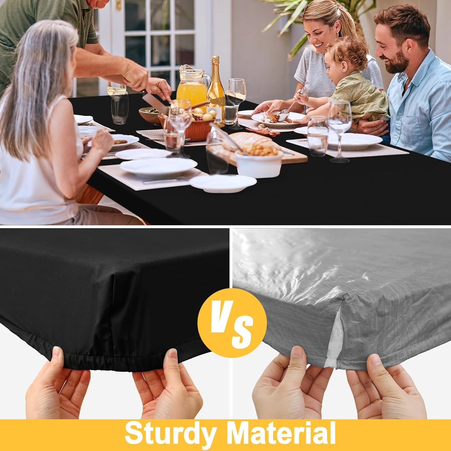 Rectangle Table Cloth, Waterproof Elastic Fitted Tablecloth for 8 Foot Folding Tables, Washable Polyester Tablecloths for Picnic, Camping, Outdoor (Black, 30"x96")