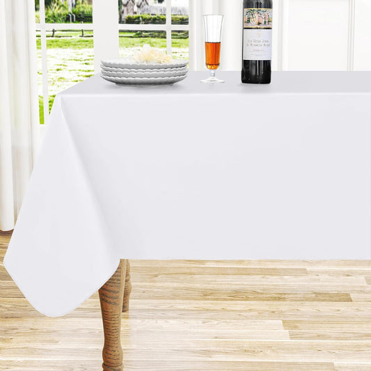 homing Rectangle Vinyl Tablecloth, Waterproof Spillproof Plastic Flannel Backed Table Cloth, Wipe Clean Table Cover for Dining, Buffet Parties and Camping (White, 60" x 84")