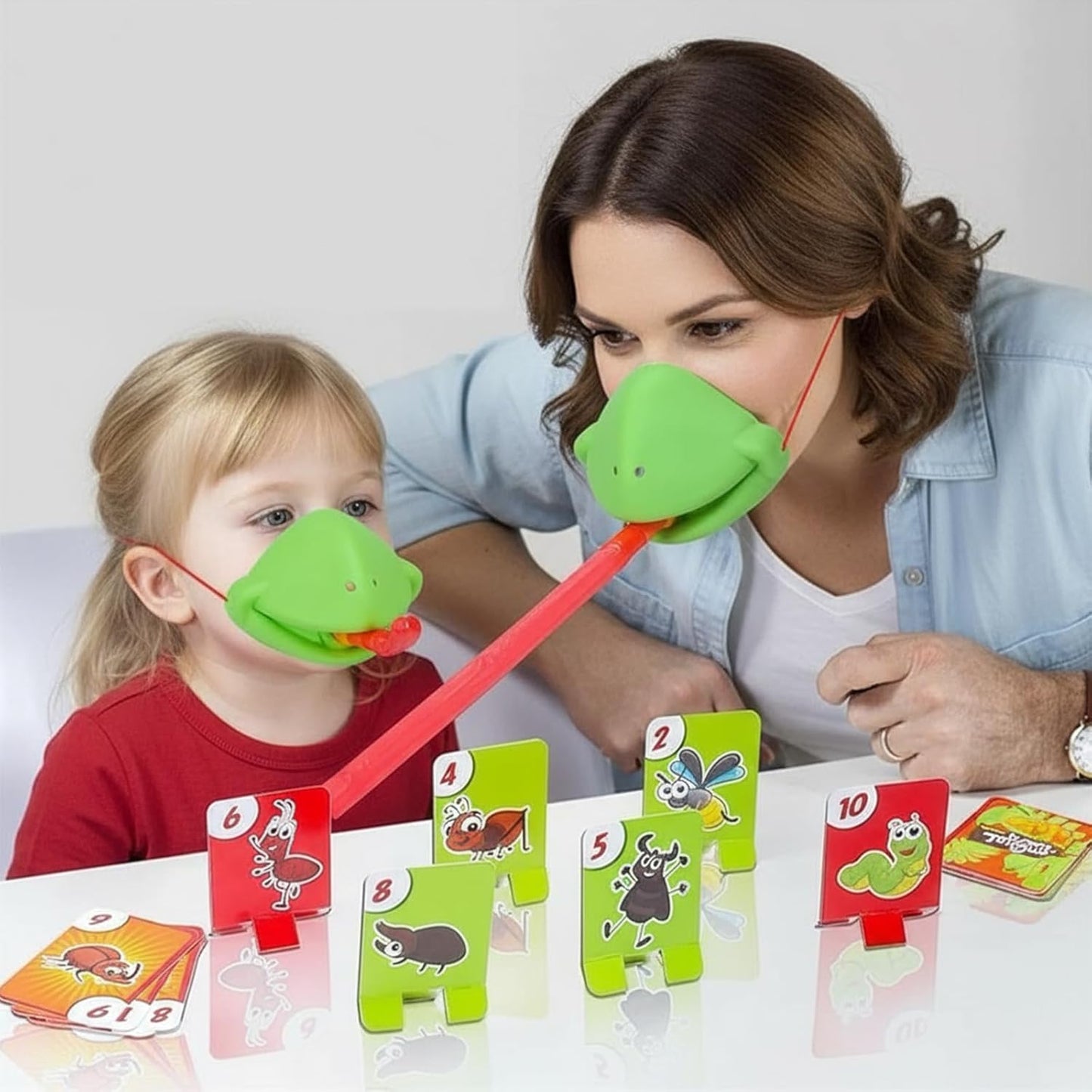Chameleon Tongue Shooting Game, Lizard Party Blower Masks with Blowing Air Chameleon Tongue Game for Kids, Insect Cardboard Included (3 People)