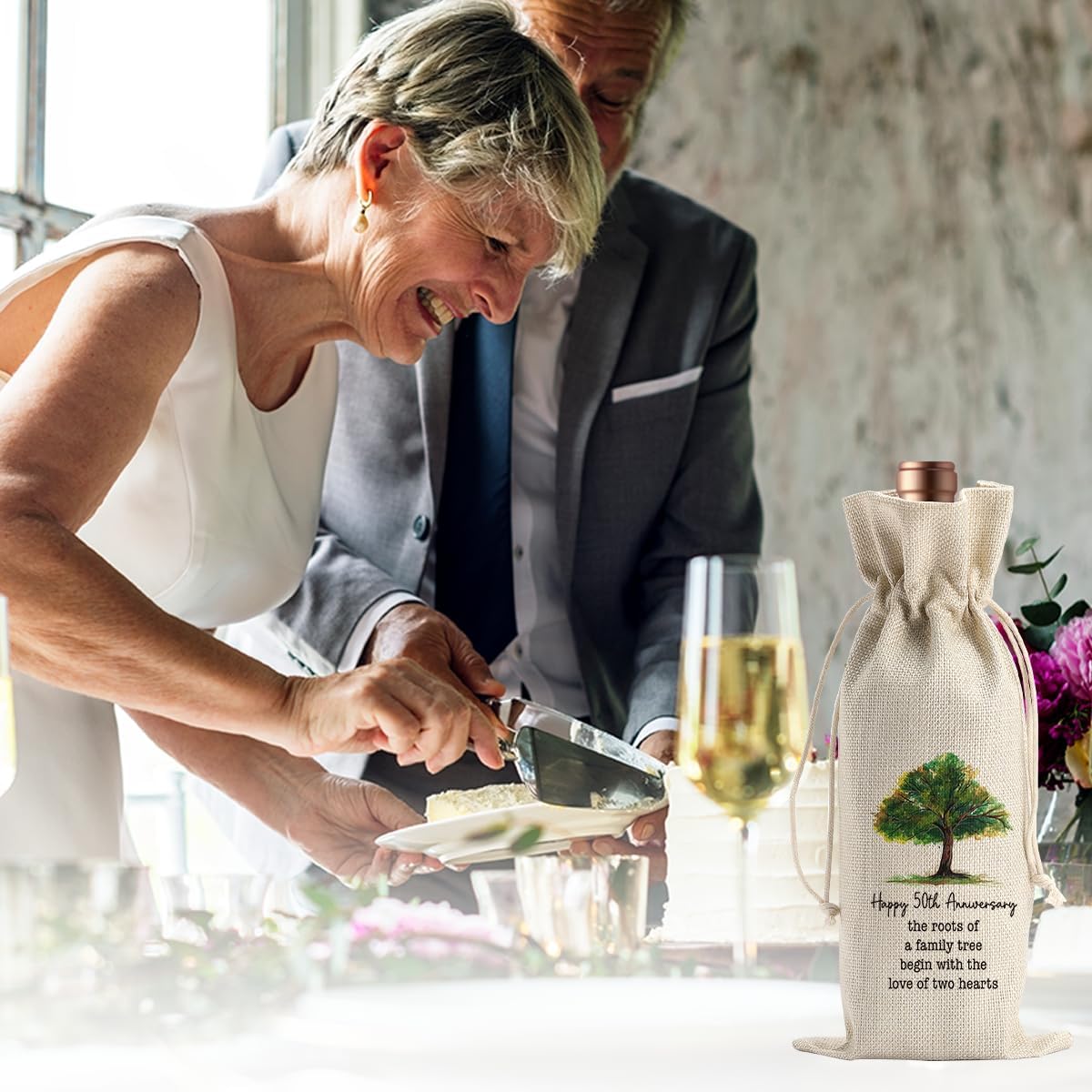 Gifts for 50th Anniversary for Couple Parents Husband Wife Vow Renewal Golden Wedding Anniversary Wine Gift Bag