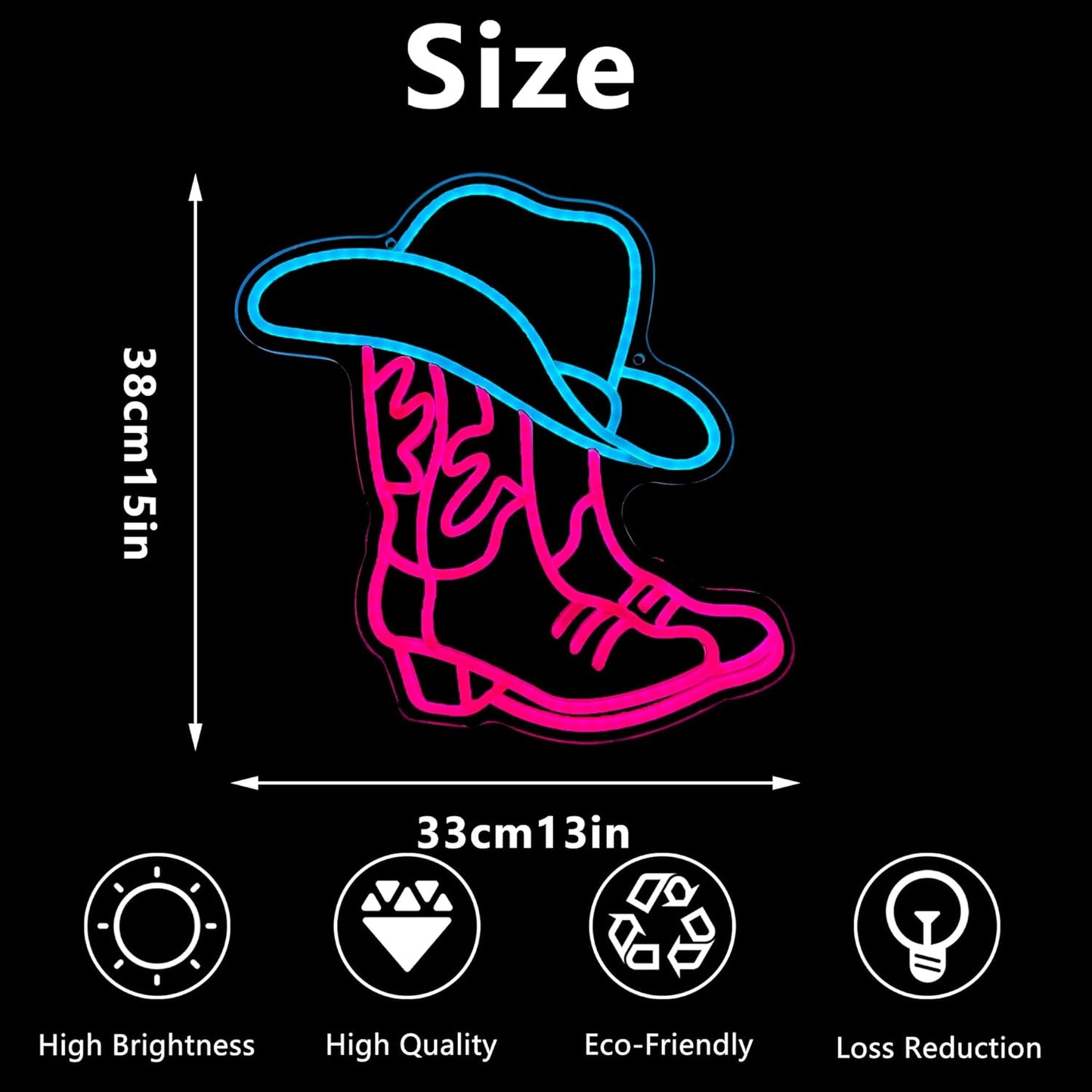 Cowboy Boot and Hat LED Neon Sign,Western Country Wall Decor for Bar, Man Cave, Garage,Pink White Aesthetic Rodeo Neon Light, Unique Christmas Birthday Gifts(13x15 in)