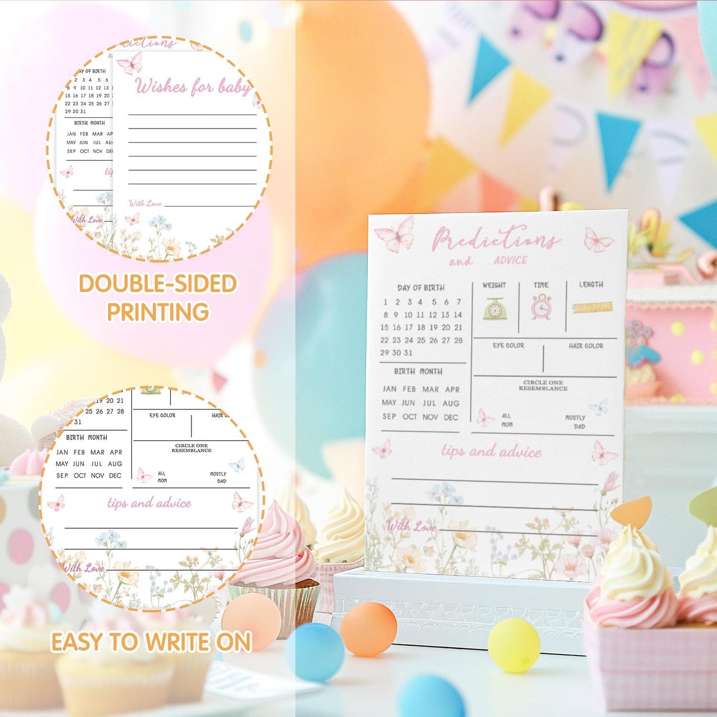 Flower Baby Shower Games, Butterfly Baby Predictions & Advice Cards for Baby Shower Games Activity, Baby in Bloom Wishes Games Cards, Advice for New Parents to Be, 30 Pcs Parties Games for Guests