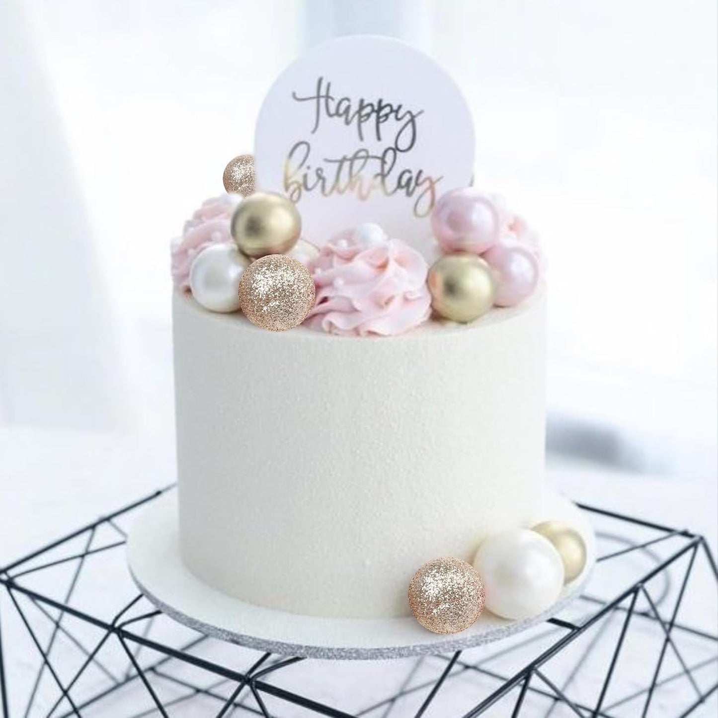 36 Pack Balls Cake Topper Decorations Foam Balloons Cake Decorations Sticks Mini Balloons Cake Toppers Balls Cake Picks for Baby Shower Wedding Anniversary Birthday Party Decorations Pink White Gold