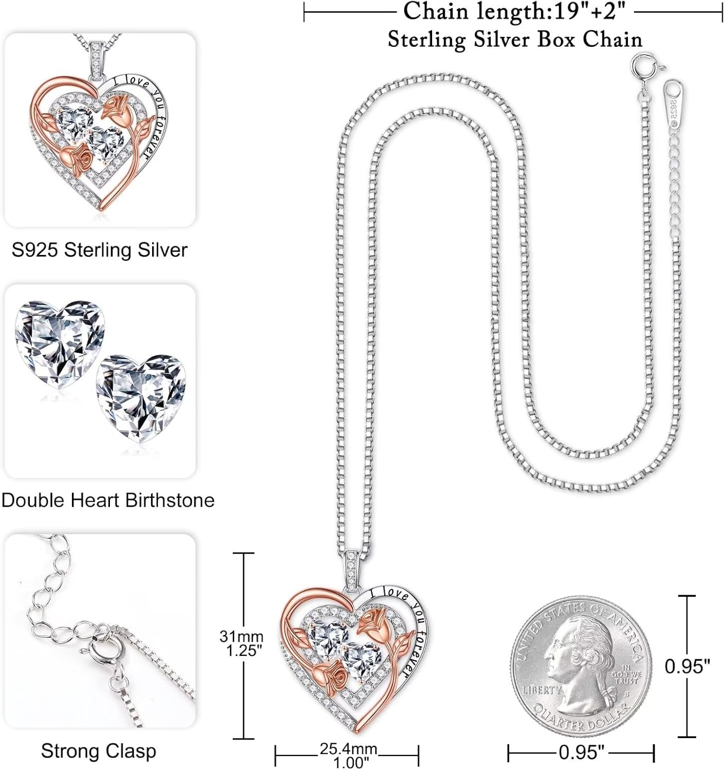 Iefil Birthstone Necklace for Women - Sterling Silver Birthstone Necklace Anniversary Birthday Gifts for Her Wife Mom Daughter