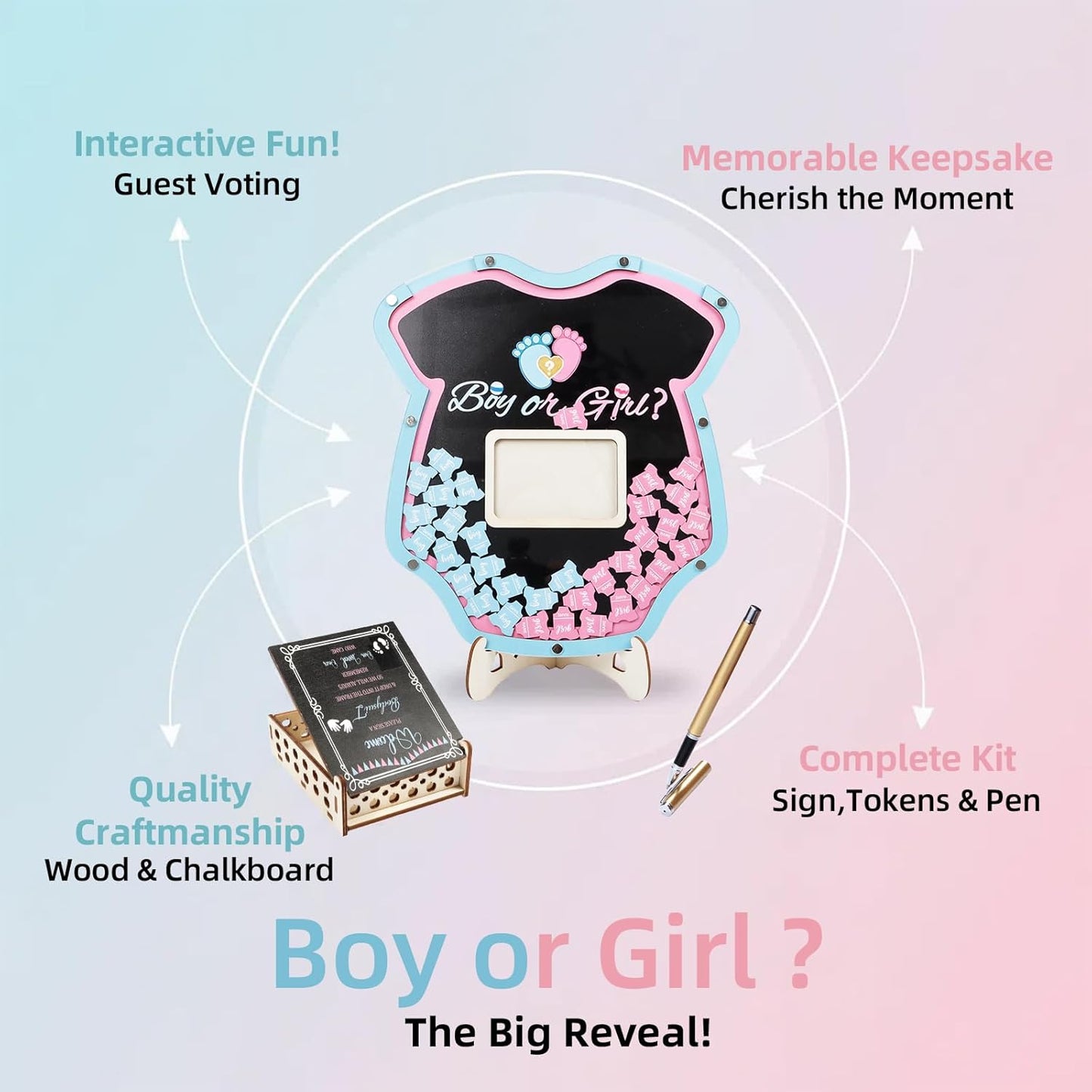 Baby Shower Guest Book Alternative Set - Gender Reveal Guest Book Sign in Board with Decorations, for Mom, Baby Boy or Girl Theme Party Supplies