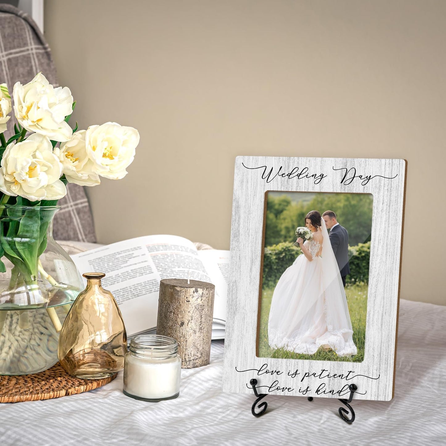 Wedding Picture Frame, Engagement Gifts Wedding Gifts For Newlyweds Bride Groom, 4x6 Wooden Picture Frame Tabletop Display Home Decor -25