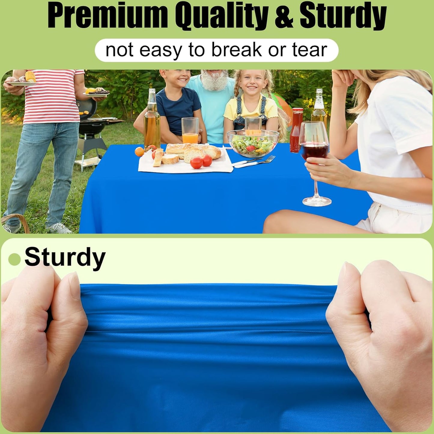 Smiry 54 Inch x 100 Feet Disposable Table Cover Roll, Blue Plastic Table Cloth in Cut-to-Size Box with Slide Cutter, Waterproof Rectangle Tablecloths for Weddings, Banquets, Outdoor
