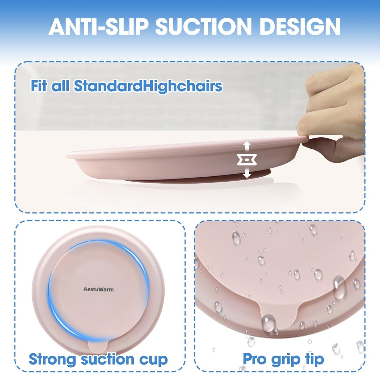 Stainless Steel Kids Plates with Suction (4 Pack, Multicolor) –9 Inch Divided Toddler Plates with Extra-Large One-Piece Silicone Suction Base | Dinner & Snack Plates | BPA-Free