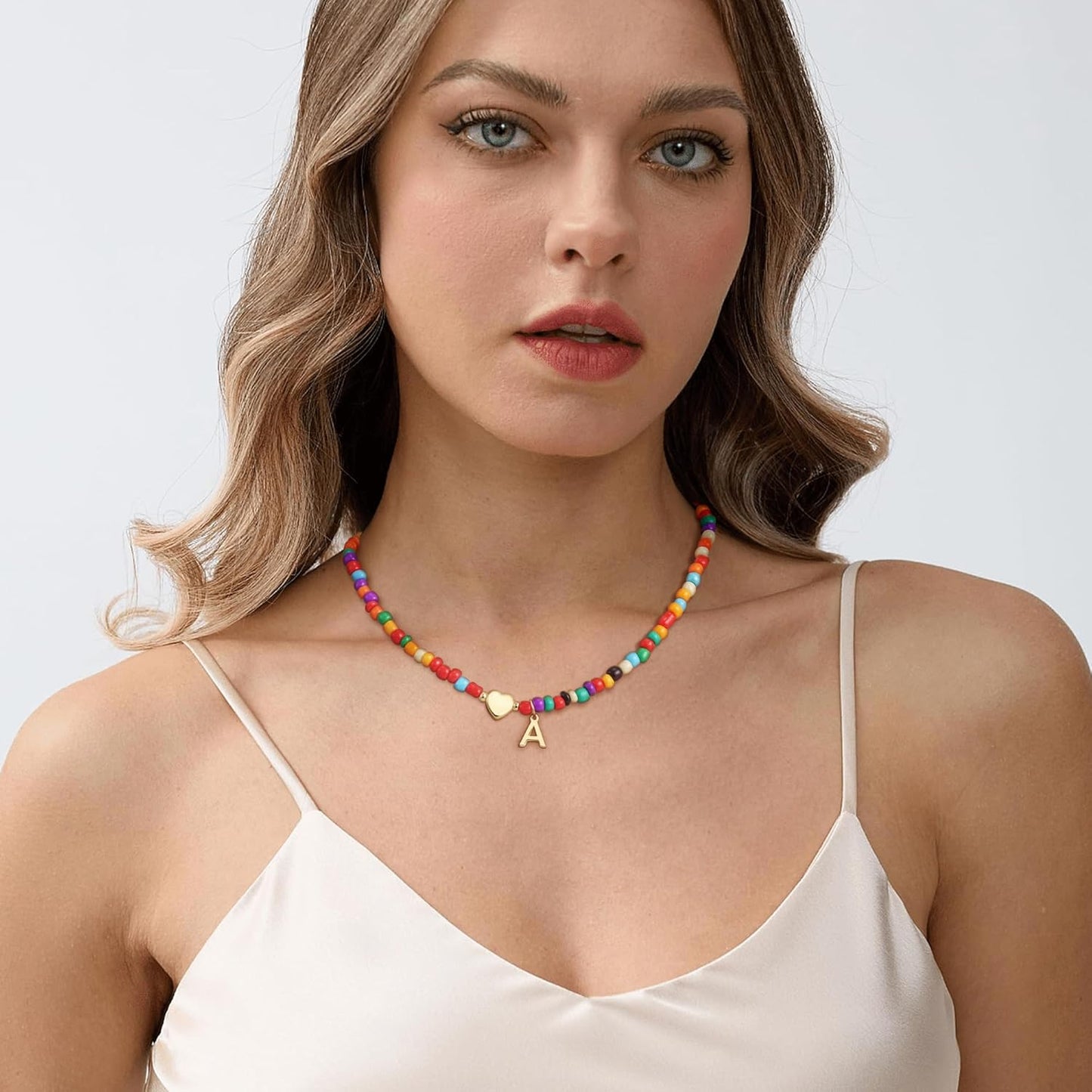 Christmas Gifts for Grandkids Teens Girls - Colorful Beaded Initial Necklace Teen Girl Gifts Trendy Stuff Dainty Letter Choker Necklace Stocking Stuffers for Teen Girls Women Jewelry