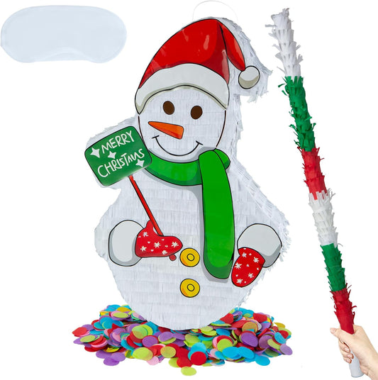 PCFING 21.6 Inch Christmas Snowman Piñata with 30 Inch Piñata Stick Blindfold Confetti for Boy Girl Adults Xmas Party Game Decorations
