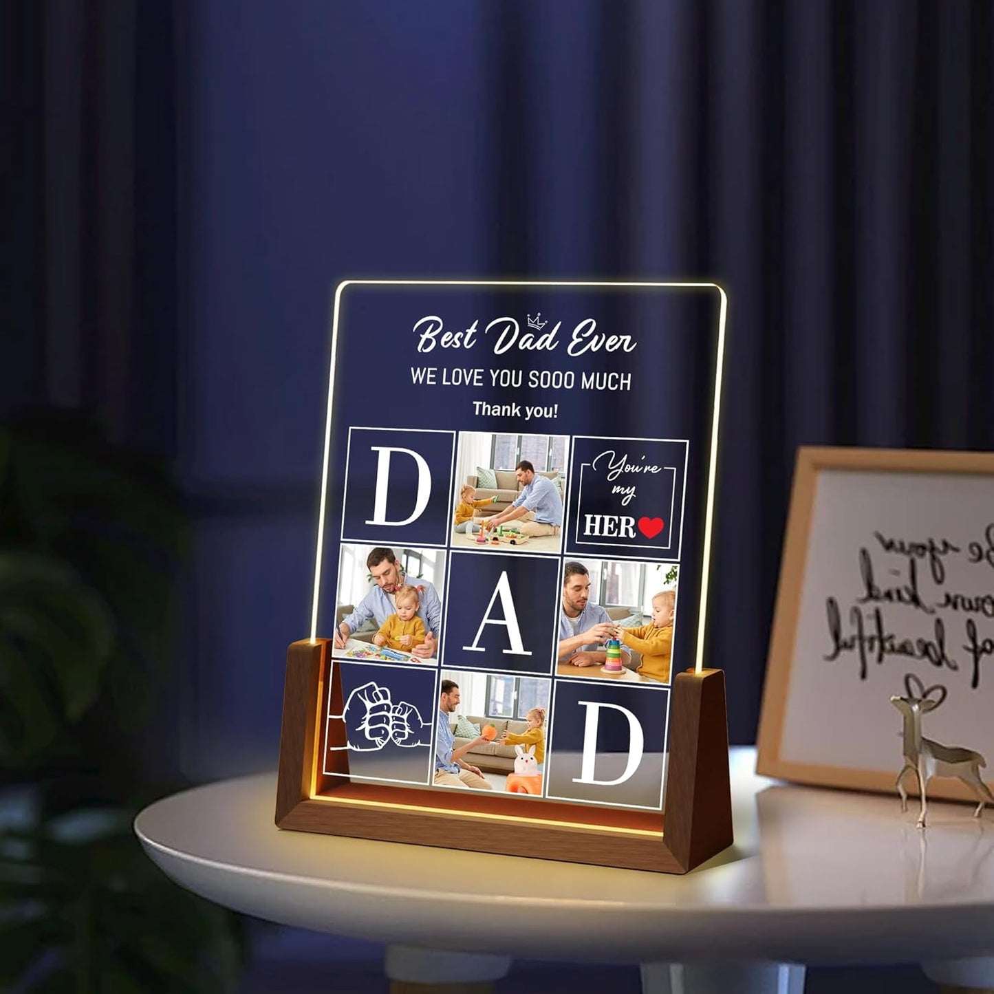 Personalized Dad Gifts For Fathers Day, Custom Fathers Day Birthday Christmas Gifts From Daughter Son Wife Kids, Acrylic Lights Up Picture Frame Plaque With Photo Name, Customized Best Dad Ever Gift