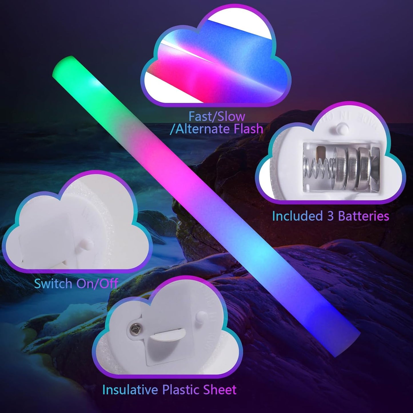 112 PCS Foam Glow Sticks, Foam Light Up Sticks Party Supplies with 3 Mode Colorful Flashing, Glow Sticks Bulk Party Pack, Led Foam Sticks for Birthday, Wedding, New Year, Carnival, Concert