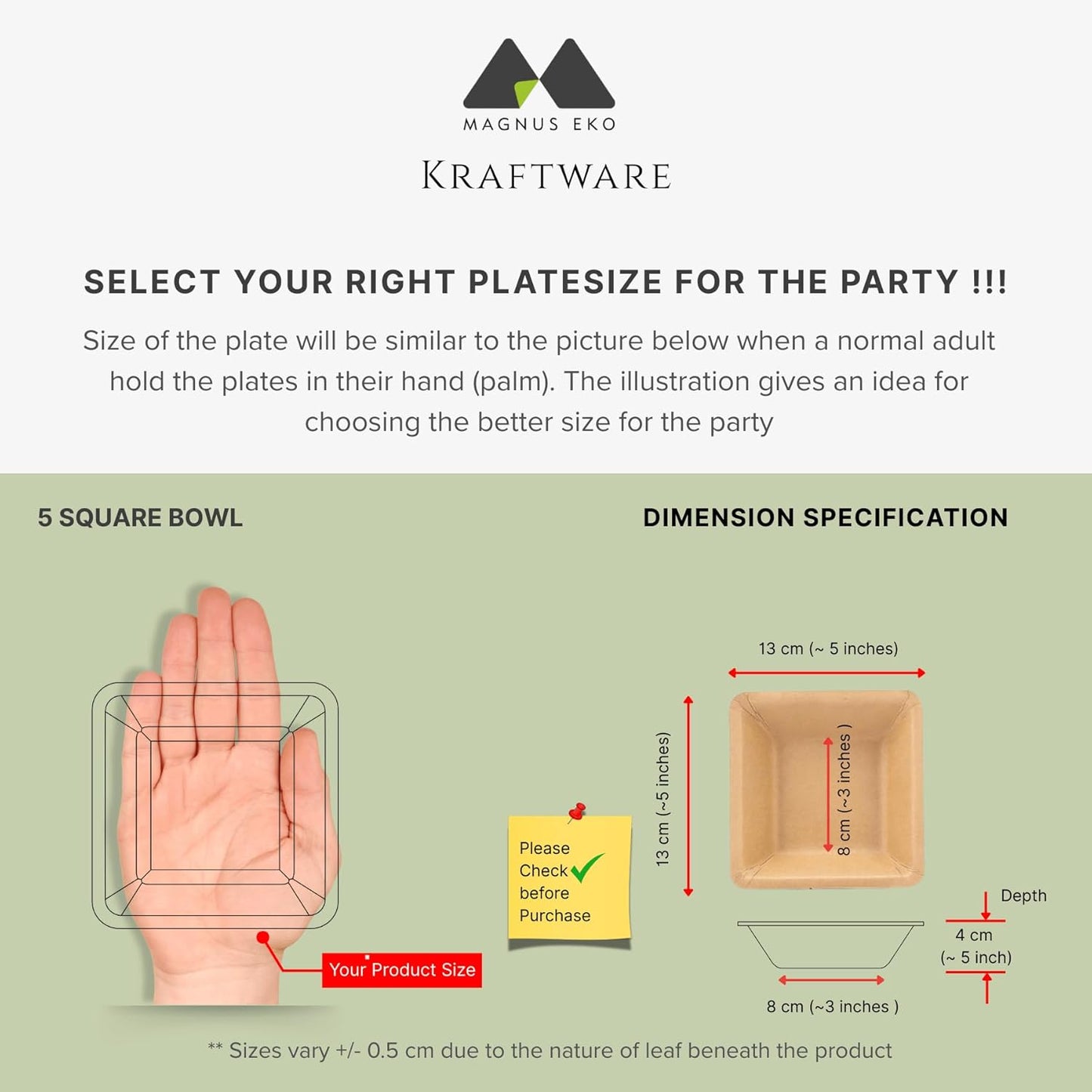 Palmkraft | 5" Square Dessert Bowl (50 Pcs), 10(oz) Disposable Sturdy Bowl Bamboo Like Party Pack, Compostable & Biodegradable Bowls for Desserts, Eco Friendly Alternative to Plastic