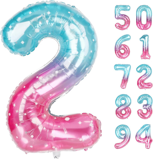 Starry Sky 2 Balloon, Number Balloons 40 Inch, 2nd Balloon Number Birthday Decorations, Second Two Birthday Party Supplies, Number 2 Balloon