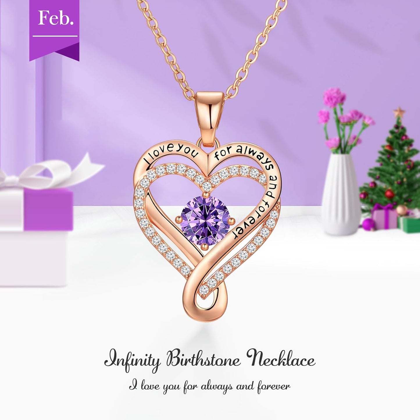 18K Rose Gold Infinity Love Heart Birthstone Necklace for Women Wife, Anniversary for Women Wife Birthday Gift for Her Girlfriend Mom Daughters, I Love You Women's Jewelry S925 Sterling Silver