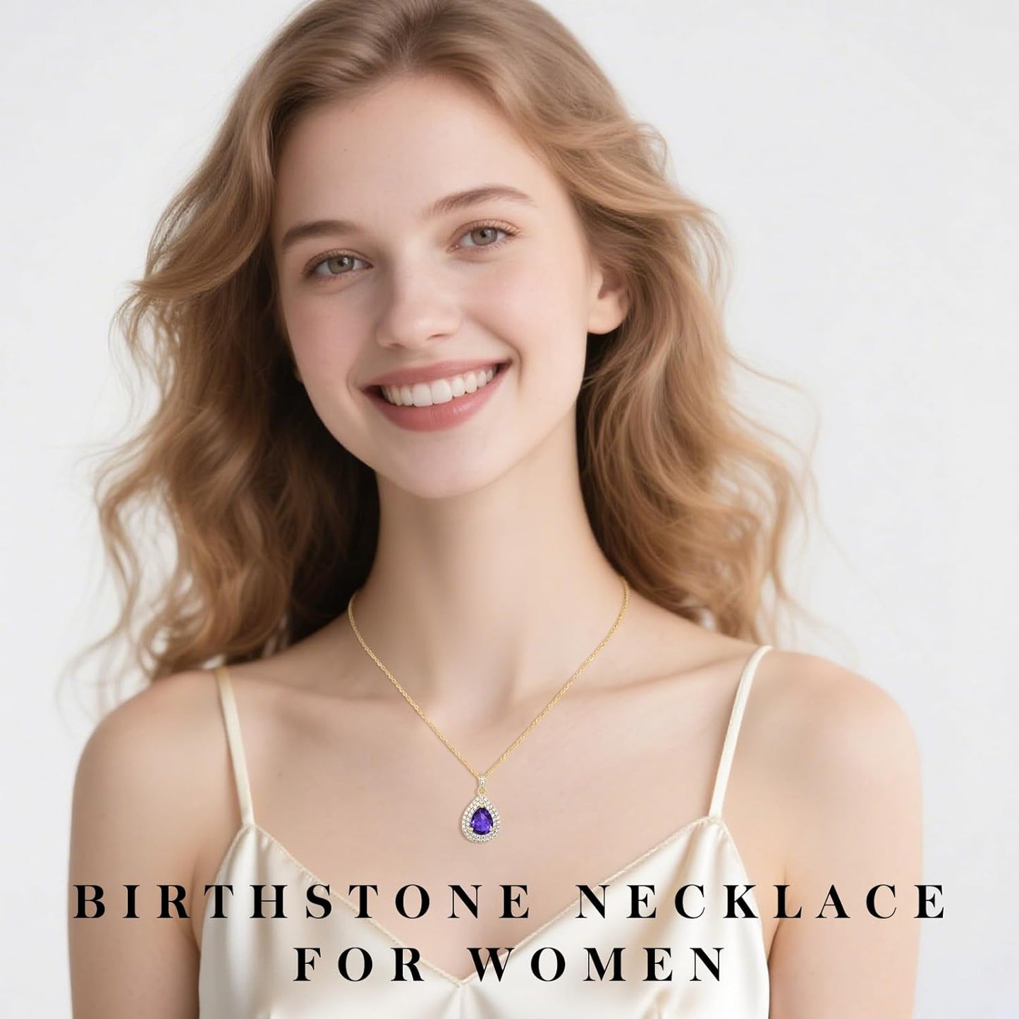 Gold Necklace for Women-Teardrop Birthstone Pendant-18K Gold Plated Chain with Light-Up Gift Box, Jewelry for Women,Anniversary Birthday Gifts for Her Wife Girlfriend Mom,Womens Jewelry