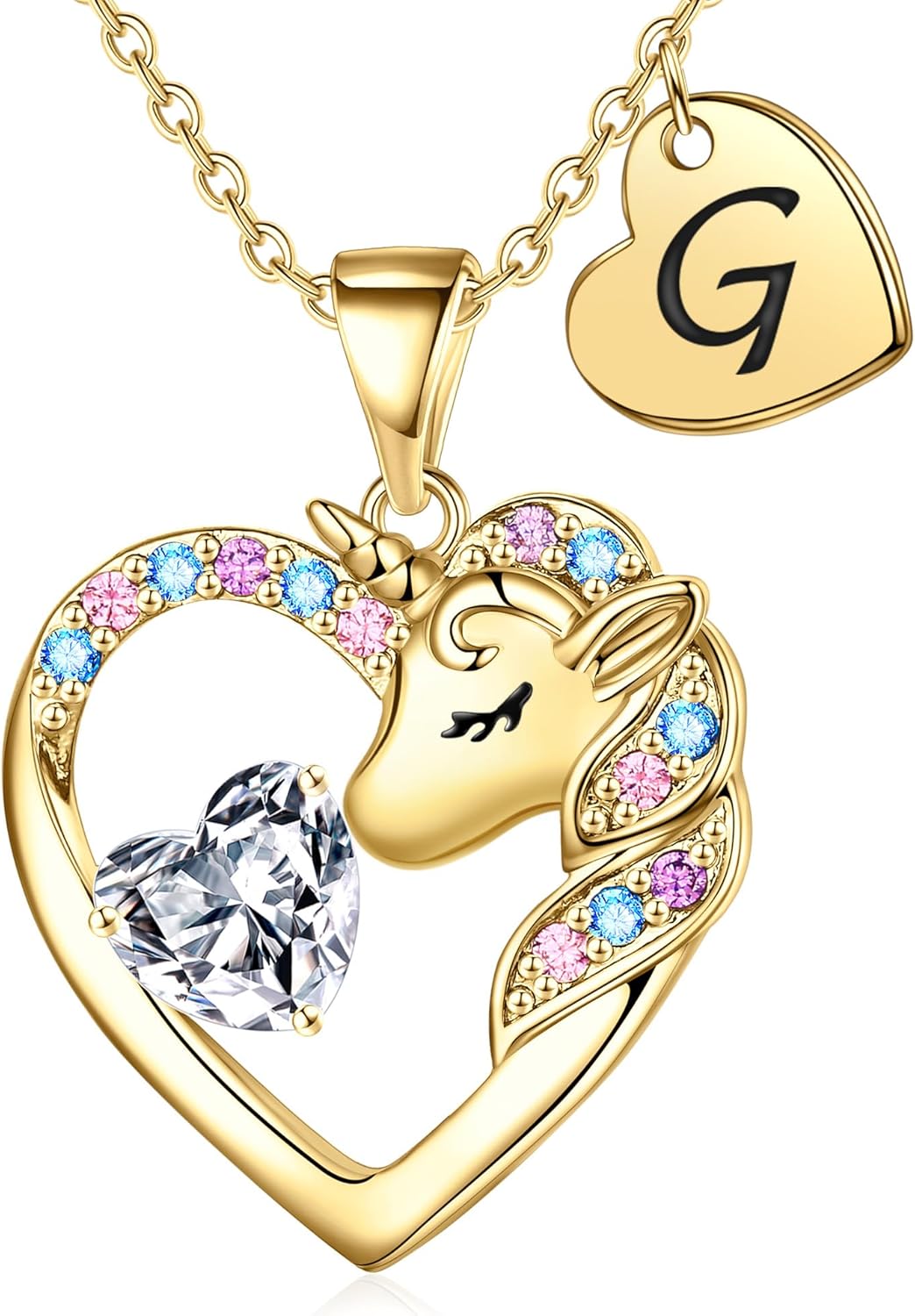 Christmas Gifts for Grandkids Kids - Colorful CZ Heart Initial Unicorn Necklace for Girls Jewelry Unicorn Birthday Gifts for Girls Stocking Stuffers for Kids