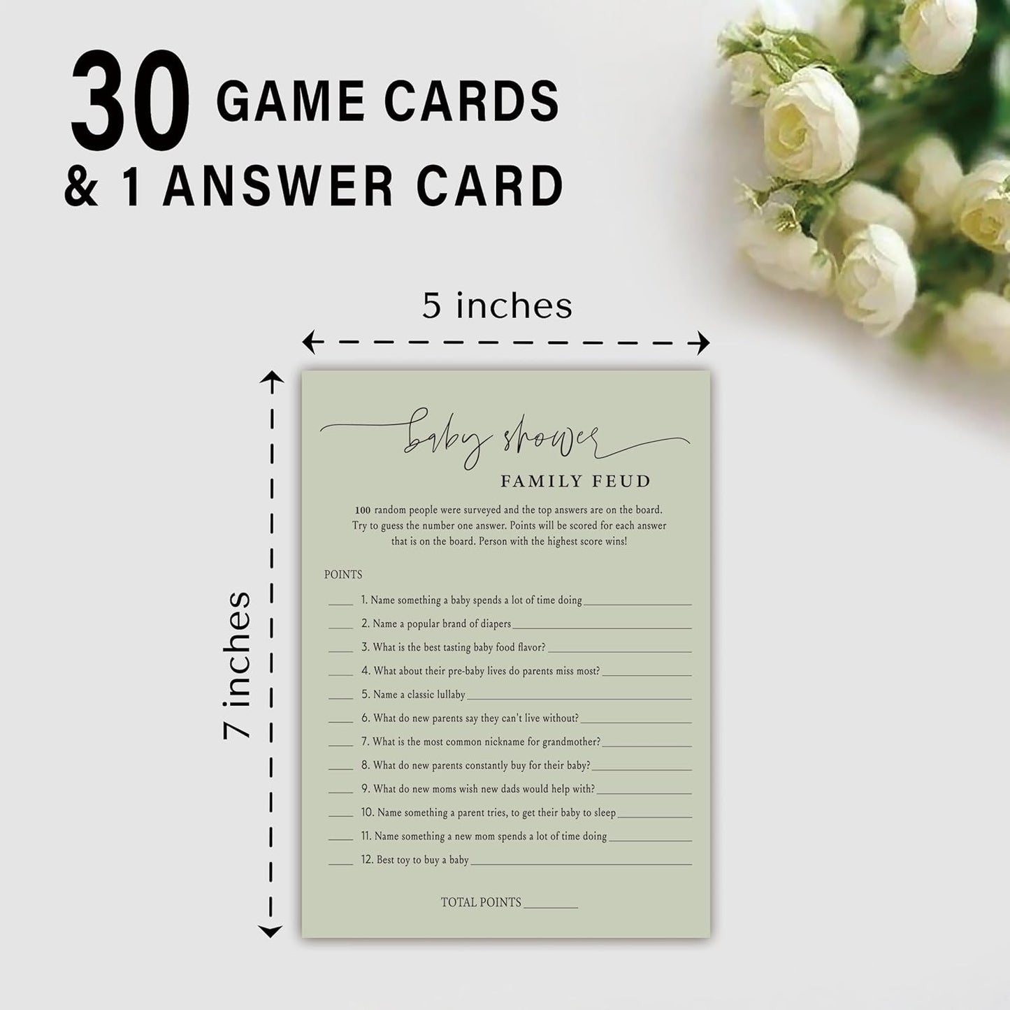 Family Feud Baby Shower Game - 30 Cards, Answer Key, Gender Neutral Decorations for Boy & Girl - 06E-Atrovirens