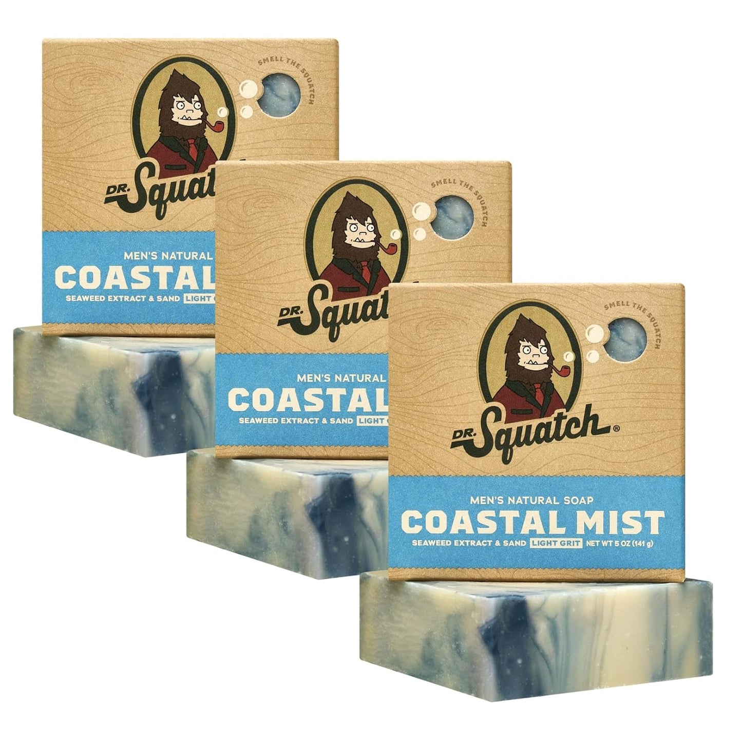 Dr. Squatch Natural Bar Soap for Men - Cold Process Soap with No Harsh Chemicals - Coastal Mist (5 oz, 3-Pack)