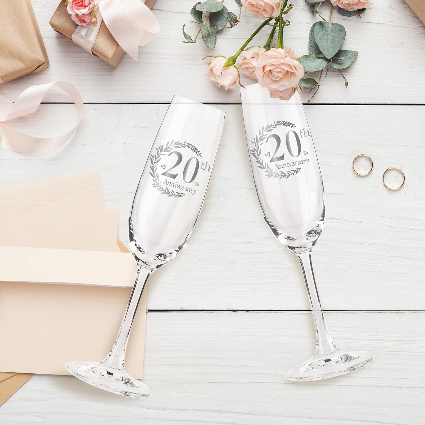 20th Anniversary Champagne Flutes, Wedding Gifts Anniversary for Couple, 20th Wedding Anniversary Champagne Flutes Glasses Set of 2, Couple gifts, 20th Anniversary for Couples Gift