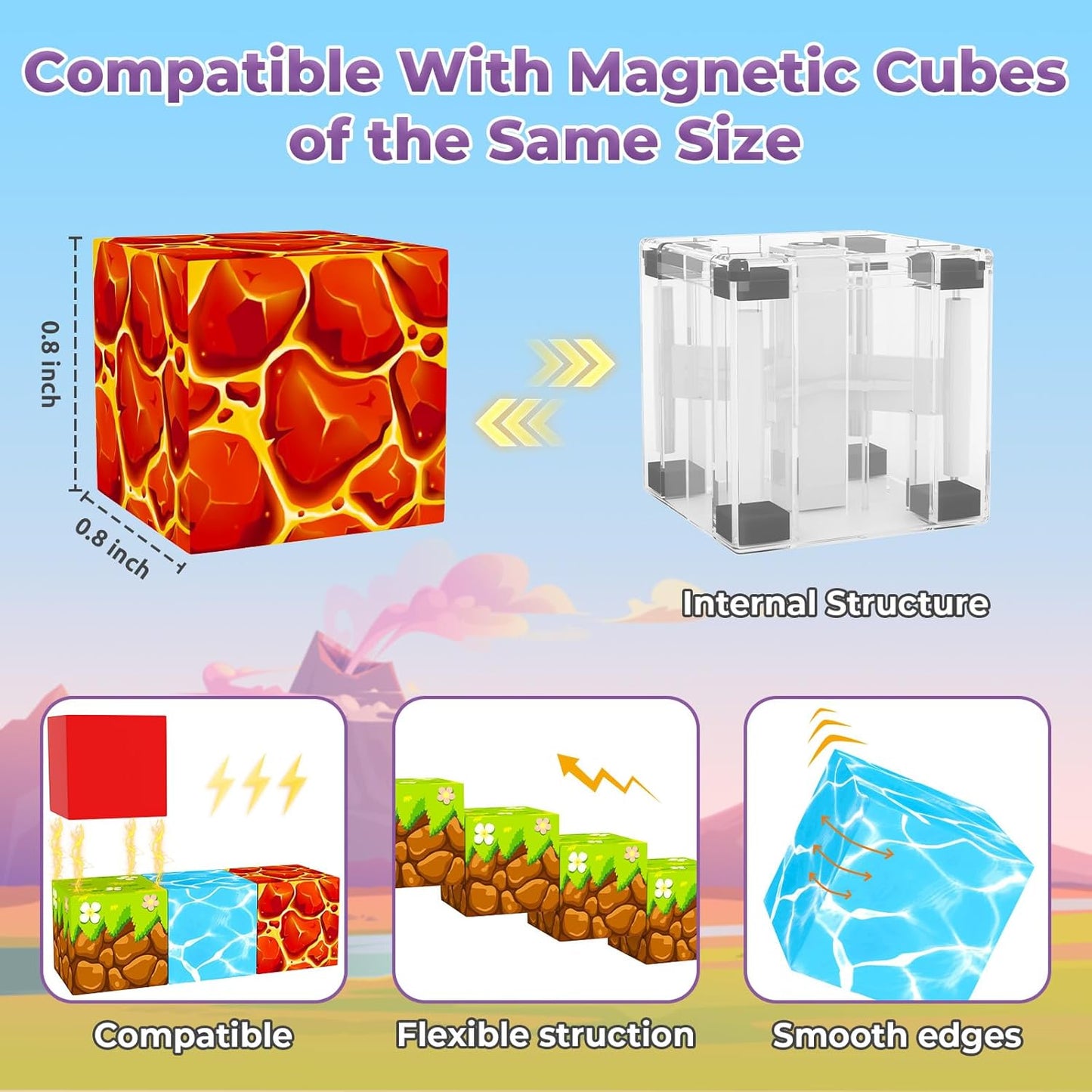 Magnetic Blocks, Magnetic Tiles Building Blocks, Magnet Cubes Toddler Kids Toys, Sensory STEM Toys for 3-5 4-6 5-7 6-8 Year Old Boys Girls Easter Birthday Gifts Travel Outdoor Kids Games (0.8IN/2CM)