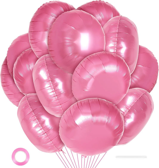 20 Pcs Pink Round Shaped Balloons,18 Inch Round Foil Balloon,Giant Round Mylar Balloon Helium Balloons for Birthday Party Baby Shower Wedding Decorations (Pink)