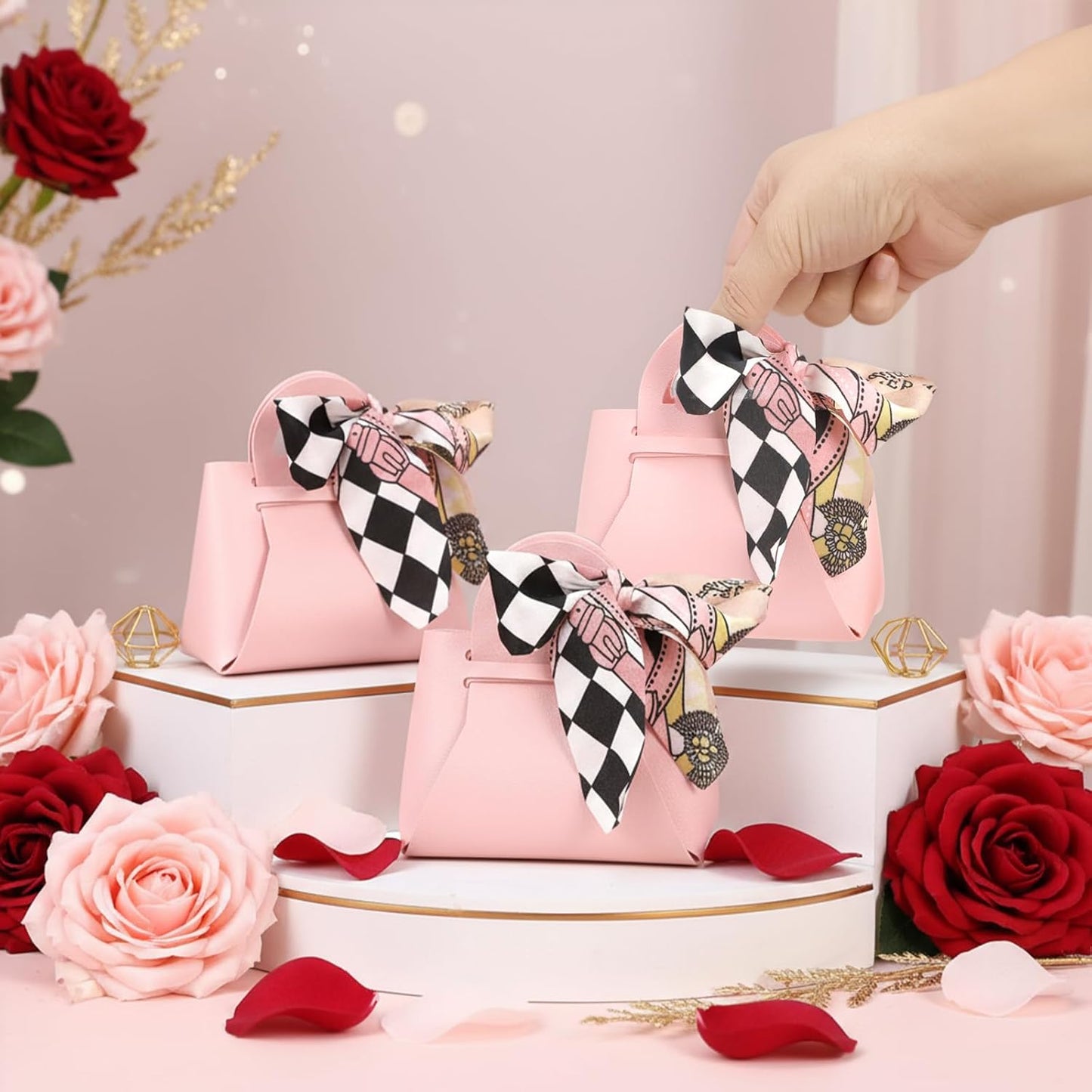 Jucoan 24 Pack Mini Pink Handbag Candy Bags for Party Favors, Cute Pu Leather Purse Treat Bag Pouches for Wedding, Birthday, Baby Shower, Thanksgiving Christmas Valentine’s Day Gifts