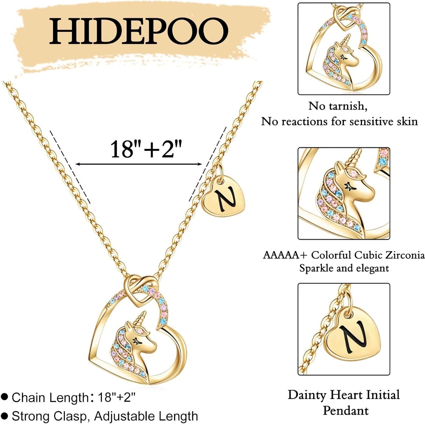 Hidepoo Stocking Stuffers for Teen Girls Kids - Colorful CZ Heart Pendant Initial Unicorn Necklaces for Girl Jewelry Birthday Gift Christmas Gifts for Grandkids Girls Kid