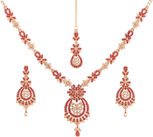 Touchstone Indian jewelry sets for women maang tikka wedding guest gold necklace bollywood jewellery set pageant elegant prom bride accessories western crystal chunky rhinestone necklaces