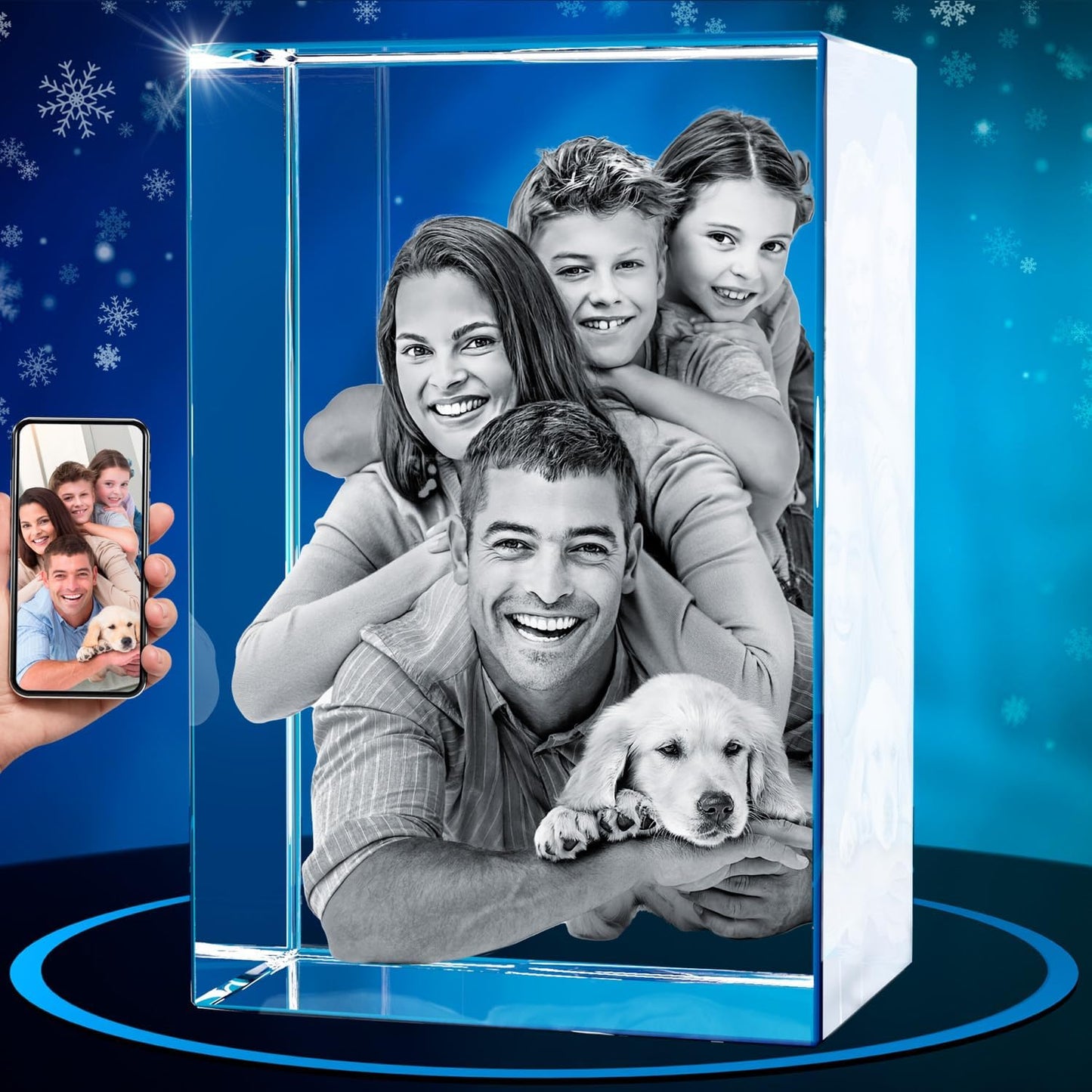 ArtPix 3D Crystal Photo, Christmas Personalized Gifts for Women, Wife, Her, Him, Men, Husband, Grandma, Great Xmas Customized Gift With Your Own Photo, Custom Glass 3D Laser Etched Picture Wedding