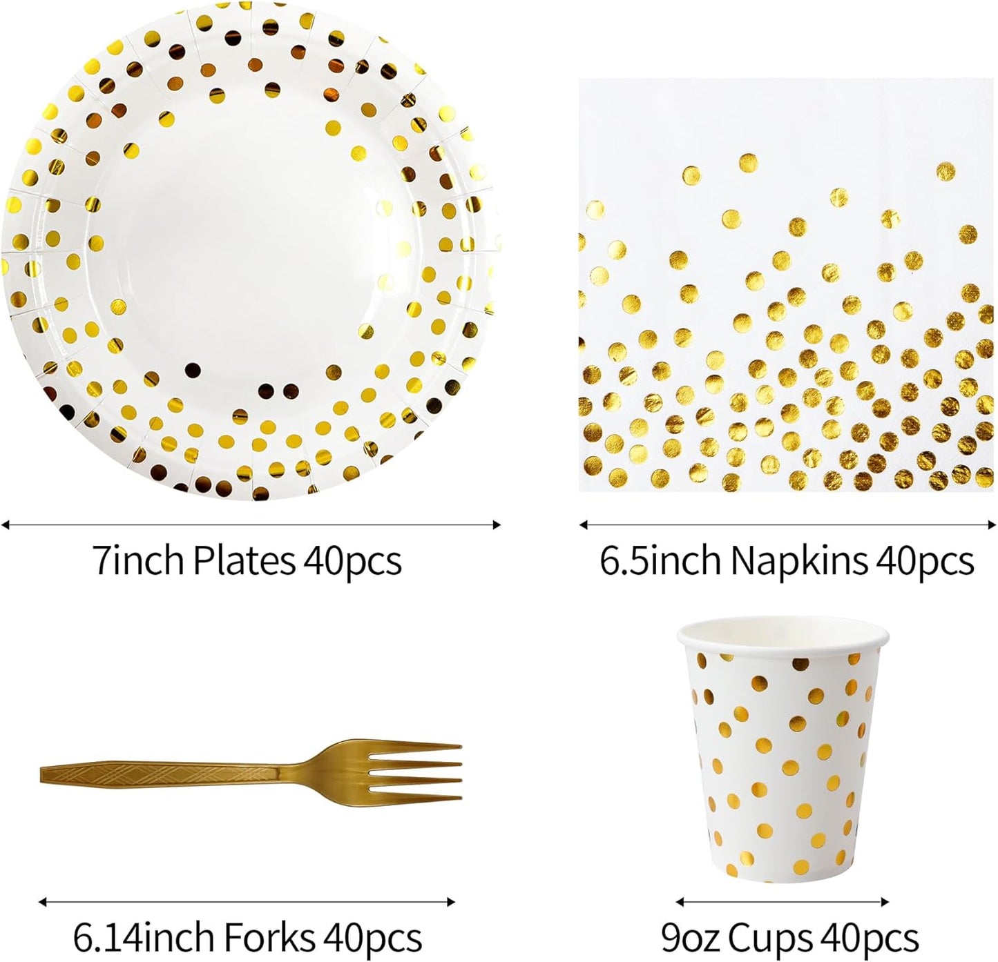 160 Pcs White and Gold Paper Plates, Forks and Cups Party Supplies, Disposable Paper Dessert Cake Plates Tableware Supplies for Birthdays, Graduations, Weddings, Holidays (40 Guests)