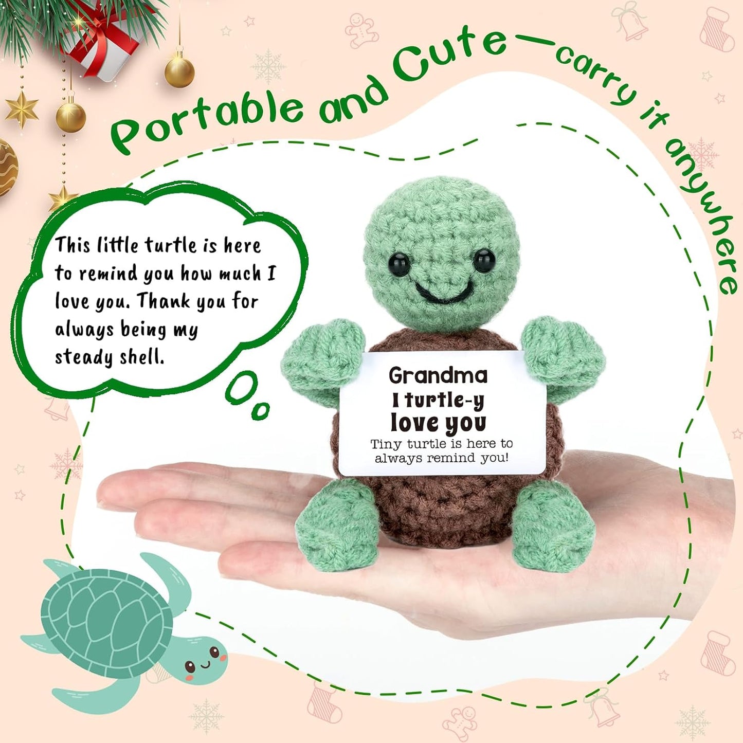 Mini Funny Turtle Grandma Gifts, Christmas Birthday Gifts for Grandma from Granddaughter Grandson Grandkids, Nana Gigi Love Small Cute Stuff Things, Handmade Emotional Positive Crochet Turtle