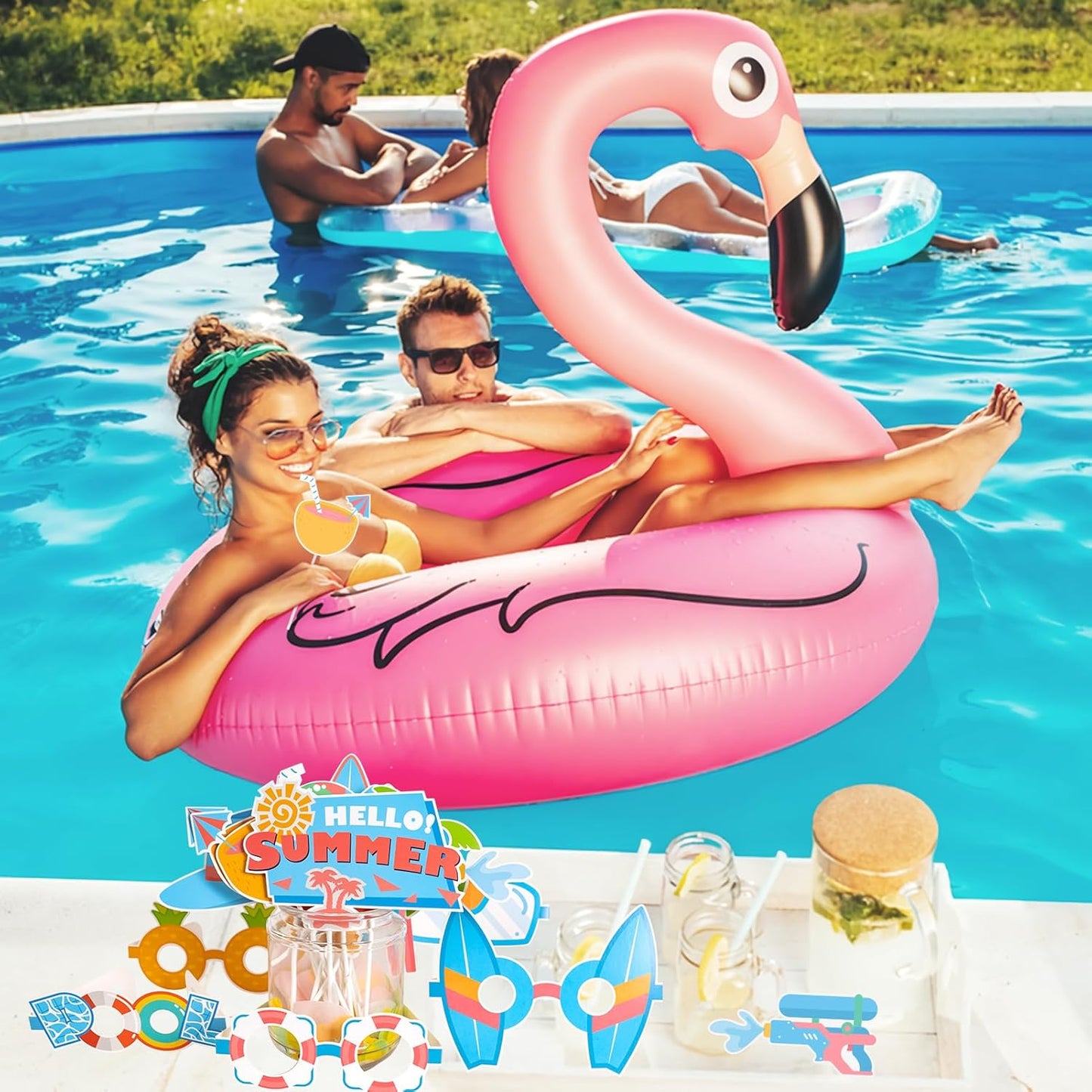 SUNBEAUTY 25 Pcs Beach Photo Booth Props Summer Party Decorations Beach Party Decorations Beach Decorations Pool,Hawaiian,Luau Photo Booth Props