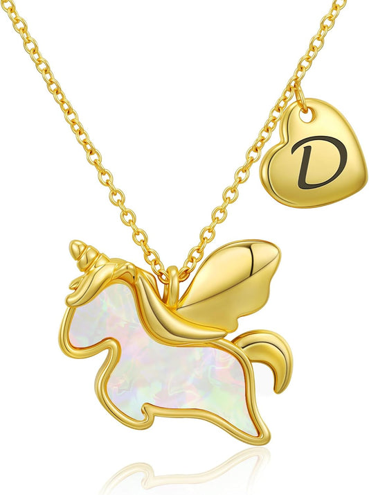 Unicorn Gifts for Girls - Unicorn Initial Pendant Necklace Jewelry, Christmas Birthday Gifts Ideas, Stocking Stuffers for Kids Teen Girls Daughter Age 5-15