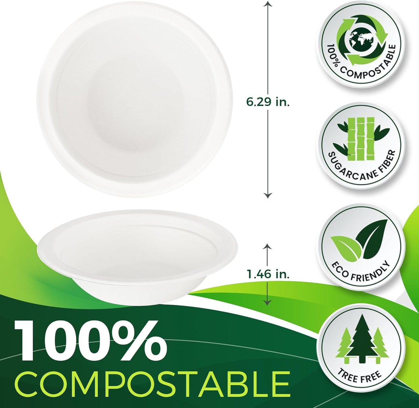 12oz Small Paper Bowls[150-Pack], Heavy Duty Bowls Perfect for Ice Cream, Milk Cereals, Snack, 100% Disposable Compostable and Eco-Friendly Made from Bagasse