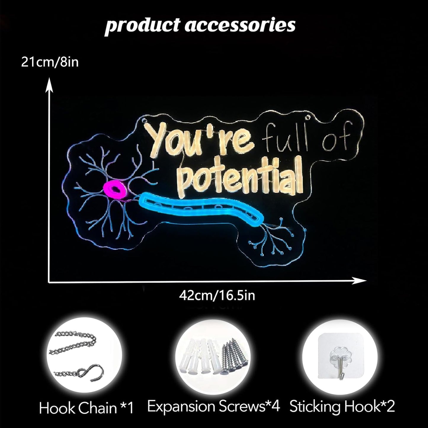 You're Full of Potential Neuron LED Neon Light for Bedroom, Classroom，Office, Science Lab Decor,Inspirational Wall Art for Neurobiology Lovers, Gift for Students & Researchers