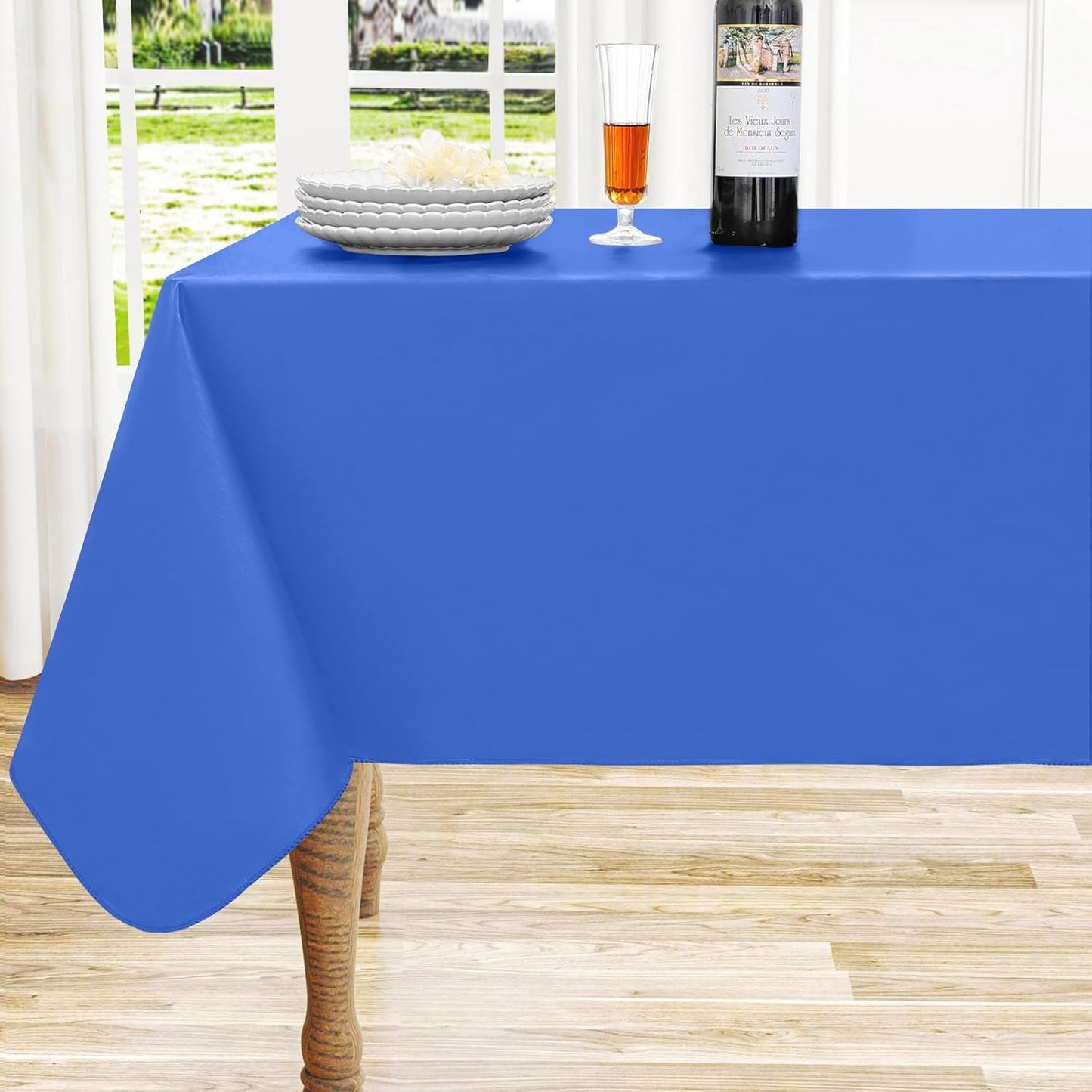 homing Square Vinyl Tablecloth, Waterproof Spillproof Plastic Flannel Backed Table Cloth, Wipe Clean Table Cover for Dining, Buffet Parties and Camping (Blue, 60" x 60")
