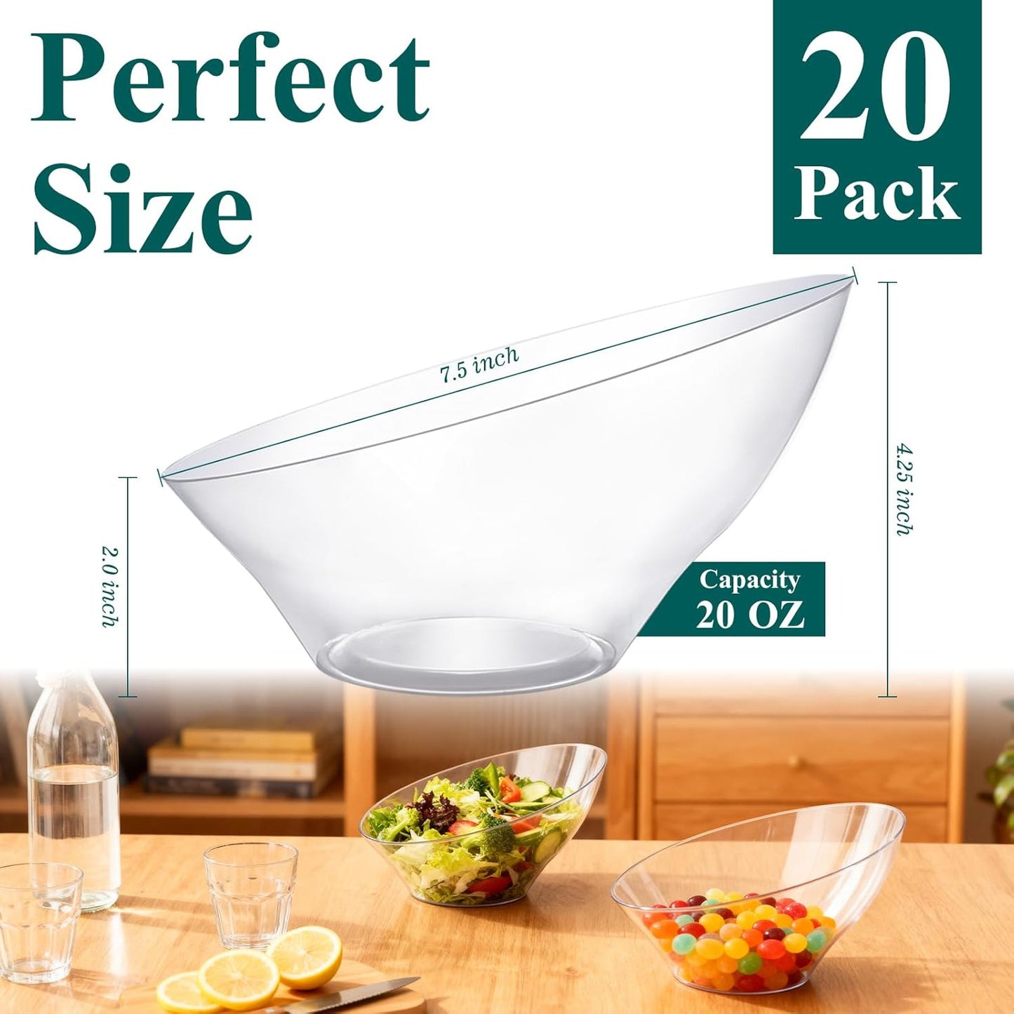 20pack Clear Plastic Serving Bowls for Party,20oz Disposable Serving Bowl,Angled Bowls for Wedding Party Chip, Candy, Salad,Fruit