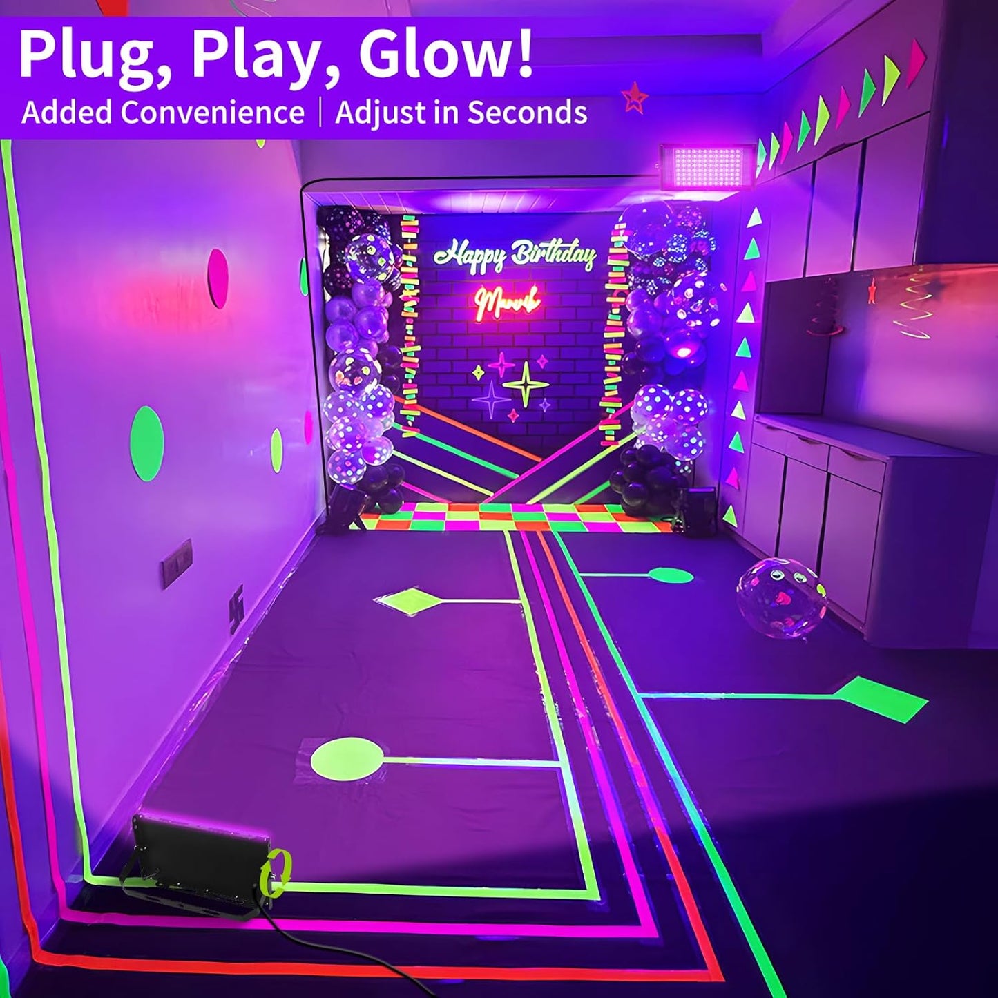 100W Black Lights with Switch+Plug, IP66 Waterproof, LED Blacklight Flood Light for Glow Party, Halloween, Bedroom, Fluorescent Poster, Body Paint, 4 Pack