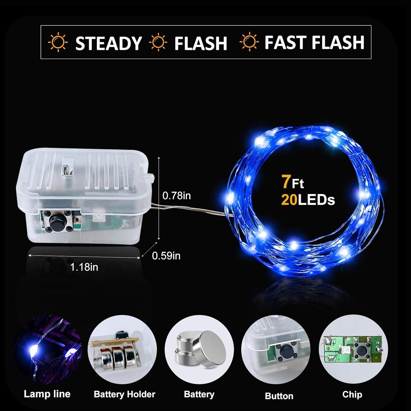 Aogist Led Fairy Lights 3 Modes Battery Operated String Lights Waterproof Silver Wire 7 Feet Firefly Starry Moon Mason Jar Lights for DIY Wedding Party Christmas (Blue, 12 Pack)