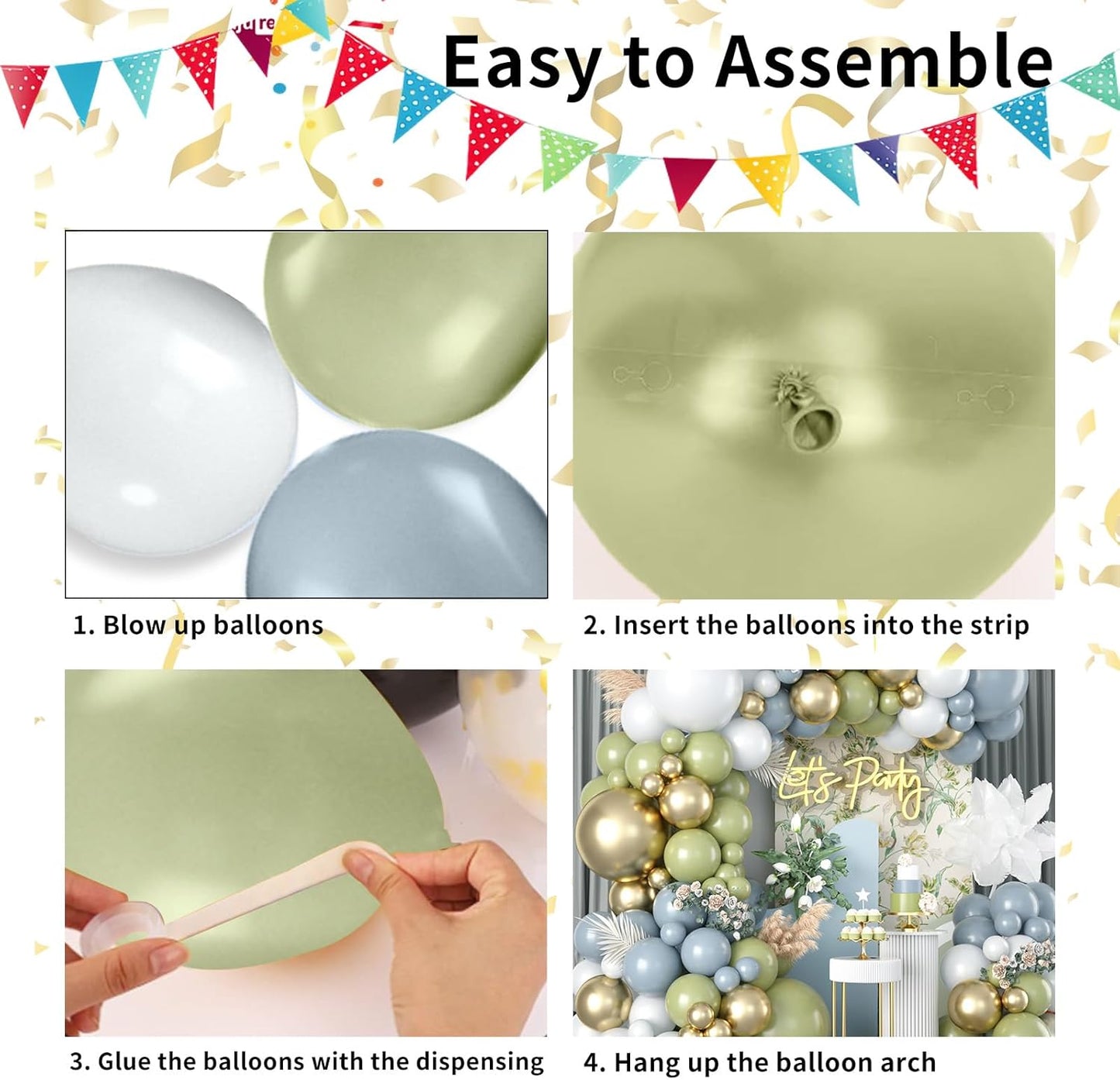 Dusty Blue Balloon Arch Kit with 18/12/10/5 inch Dusty Blue, Green, White Gold Latex Balloons for Birthday, Baby Shower, Wedding, Anniversary, Boho Bridal Party Decorations