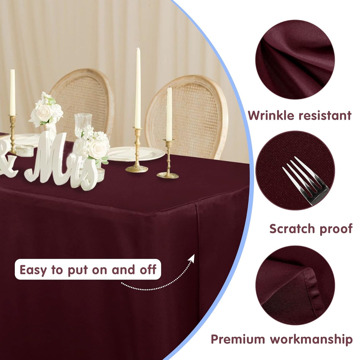 HolidayIdeas Fitted Burgundy Tablecloths - 72 x 30 Inch - 2 Pack Rectangle Table Clothes for 6 Foot Folding Tables, Polyester Fabric Table Cover for Trade Show, Craft Show, Events